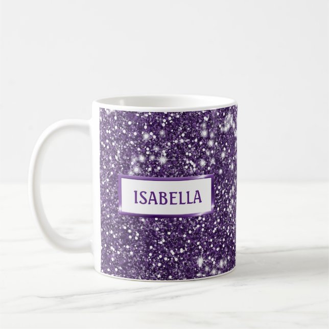 Caneca De Café A Textura Da Largura Roxa Faux Olha Com O Seu Nome (Esquerda)