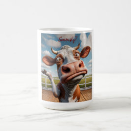 Caneca De Café A vaca Bobo - "Sério?" Design de citação engraçado