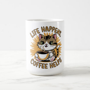 Caneca De Café A vida acontece porque o café ajuda