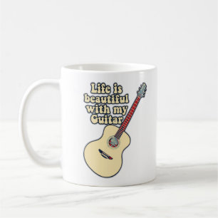 Caneca De Café A vida é bela com o meu violão. Palavras positivas