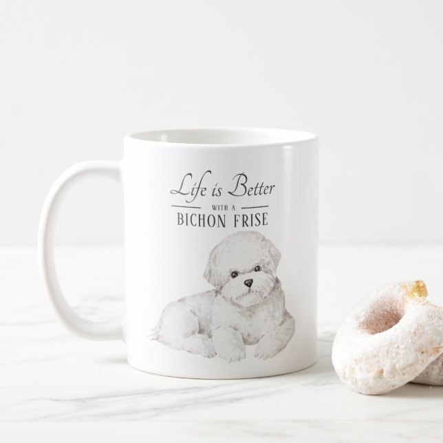 Caneca De Café A vida é melhor Bichon Frise (Com Donut)