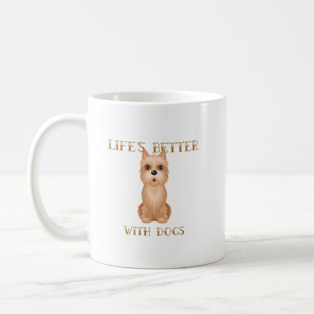 Caneca De Café A vida é melhor com cães - Cairn Terrier (Esquerda)