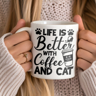 Caneca De Café A vida é melhor com café e gato, o gato ama a cane
