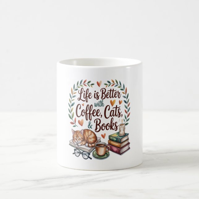 Caneca De Café A Vida é Melhor com Café Gatos Livros (Centro)
