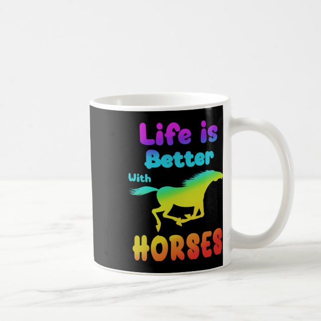 Caneca De Café A Vida É Melhor Com Cavalos Cavalos Andando De Cav (Direita)