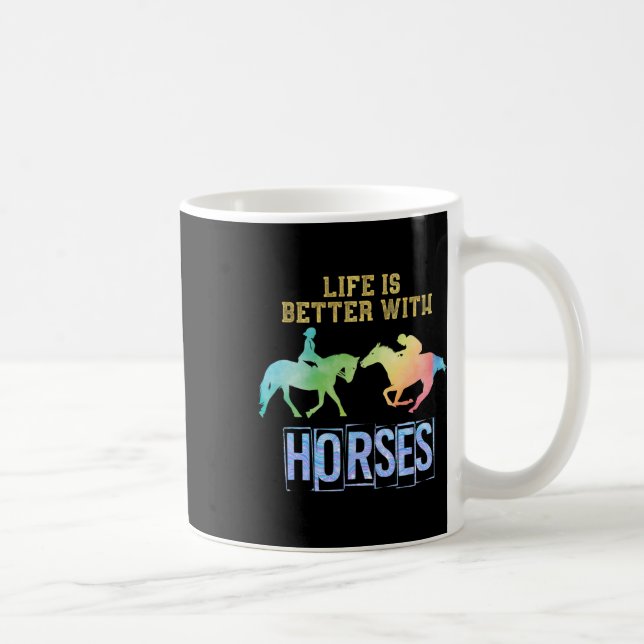 Caneca De Café A Vida É Melhor Com Cavalos Cavalos Cavalos Cavalo (Direita)