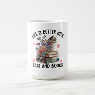 Caneca De Café A vida é melhor com gatos e livros Gato engraçado