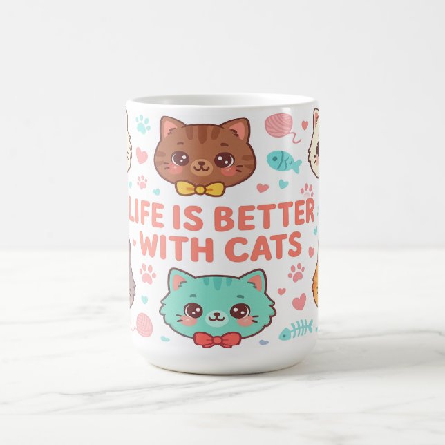 Caneca De Café A Vida é Melhor Com Gatos - Presente Para Amantes  (Centro)