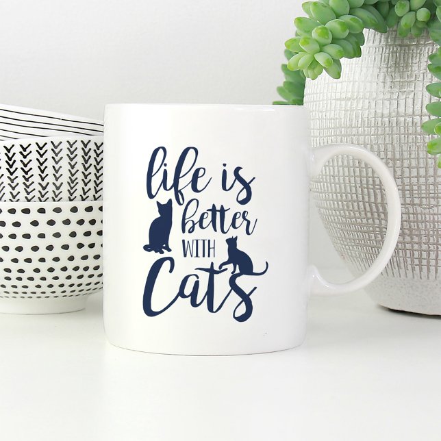 Caneca De Café A Vida É Melhor Com Gatos | Tambor (Criador carregado)