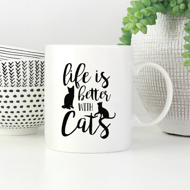 Caneca De Café A Vida É Melhor Com Gatos | Tambor (Criador carregado)
