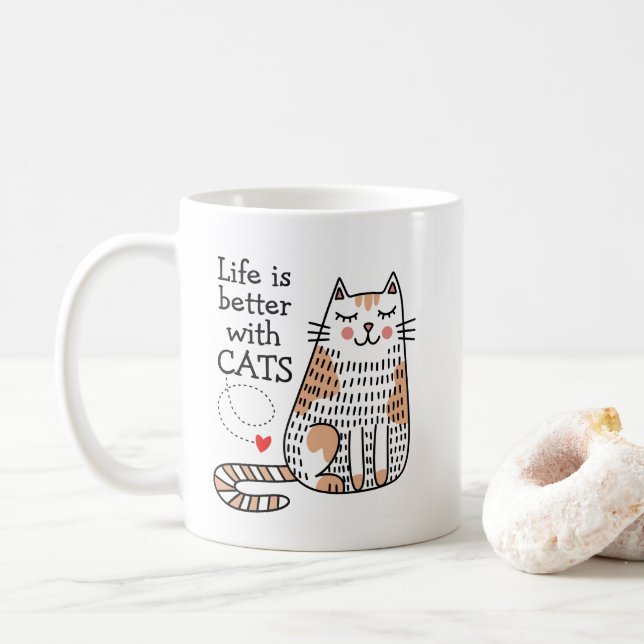 Caneca De Café A Vida É Melhor Com O Gato Doodle (Com Donut)