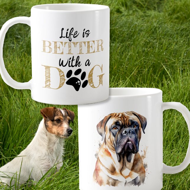 Caneca De Café A Vida é Melhor Com um Cachorro Bullmastiff presen (Criador carregado)