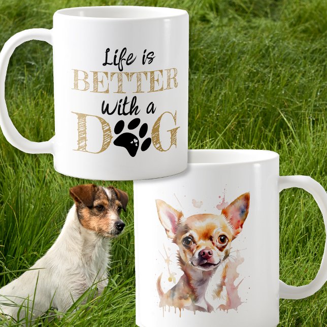 Caneca De Café A Vida é Melhor Com um Cachorro Presente Chihuahua (Criador carregado)