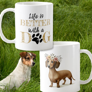 Caneca De Café A Vida é Melhor Com Um Cachorro Presente Dachshund