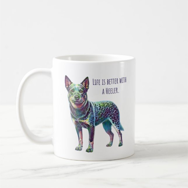 Caneca De Café A vida é melhor com um cão Heeler Blue Heeler (Esquerda)