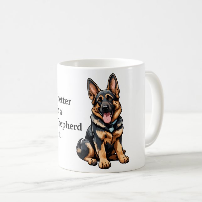 Caneca De Café A vida é melhor German shepherd (Frente Esquerda)