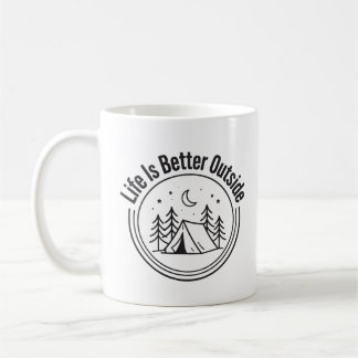 Caneca De Café A Vida é Melhor Lá Fora Design de Noite de Camping