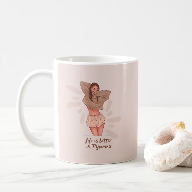 Caneca De Café A vida é melhor na garota de pijama. (Com Donut)