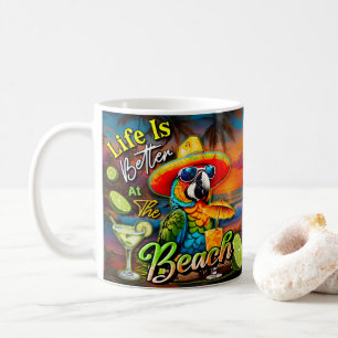 Caneca De Café A Vida É Melhor No Papagaio Tropical De Praia
