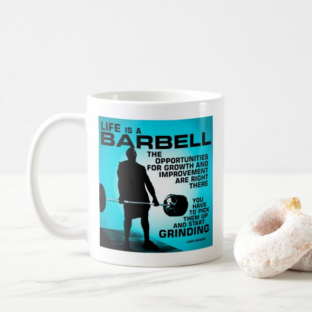 Caneca De Café A Vida É Uma Barbell - Workout Gym Inspirational (Com Donut)