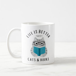 Caneca De Café A vida engraçada é melhor com gatos e livros