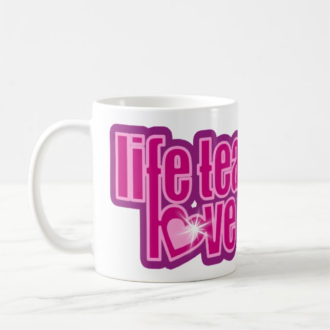 Caneca De Café "A vida ensina o amor revela" lema roxo rosa (Esquerda)