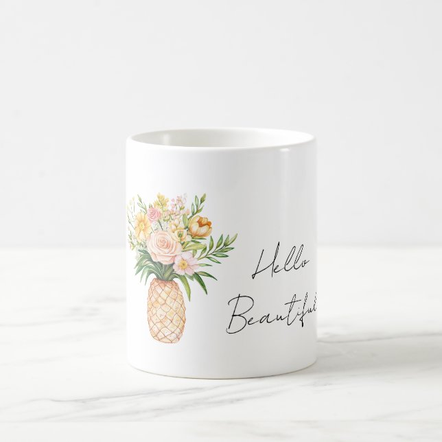 Caneca De Café Abacaxi Amarelo Flores Rosa Olá Bonito (Centro)