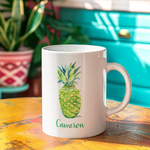 Caneca De Café Abacaxi Aquarela Arte Original Amarelo