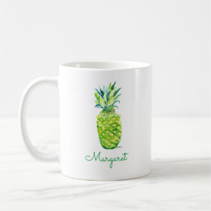Caneca De Café Abacaxi Aquarela Arte Original Boho Retro