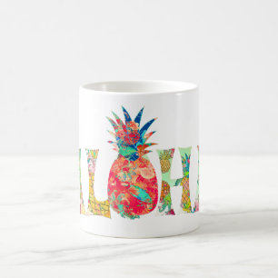 Caneca De Café Abacaxi de PixDezines Aloha+Aguarela floral