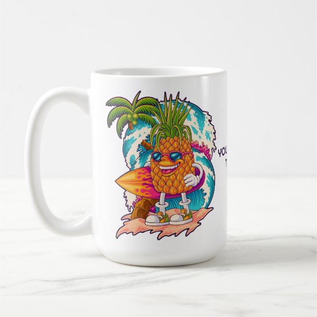 Caneca De Café Abacaxi de Surfe de Texto Personalizado (Esquerda)