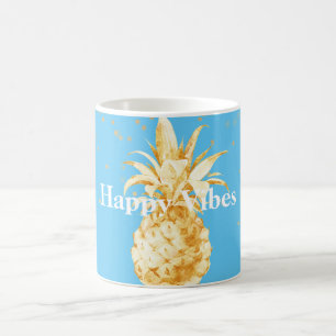 Caneca De Café Abacaxi Dourado Amarelo Aqua