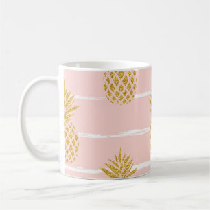 Caneca De Café Abacaxi Dourado, fundo de verão em Striped.
