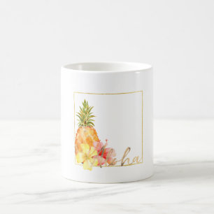 Caneca De Café Abacaxi Floral de Hibiscus Tropical