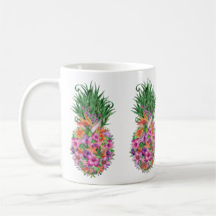 Caneca De Café Abacaxi Floral Tropical Aquarela