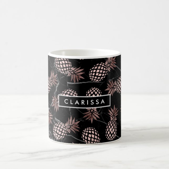 Caneca De Café abacaxi rosa de ouro branco elegante (Centro)