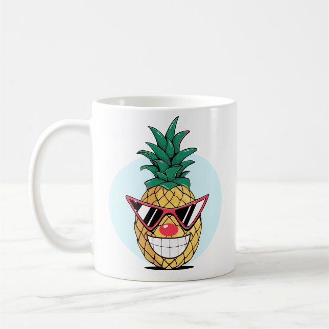 Caneca De Café Abacaxi sorridente usando óculos de sol e nariz de (Esquerda)