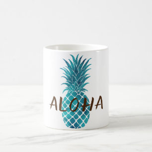Caneca De Café Abacaxi tropical azul-turquesa Aloha