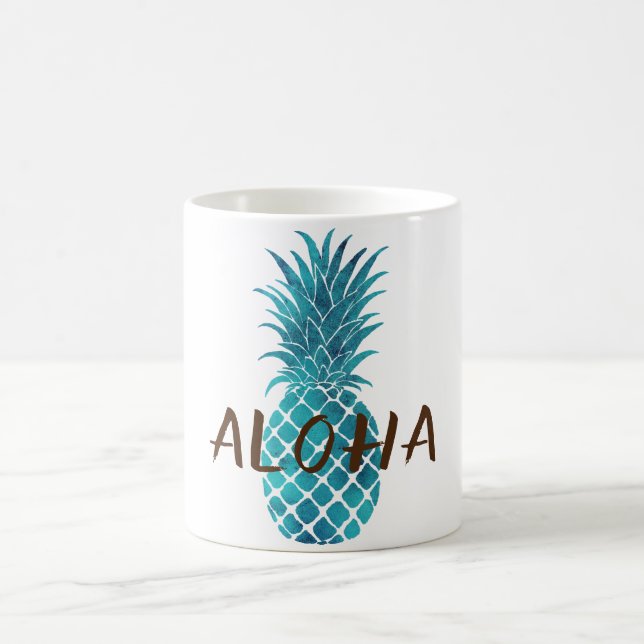 Caneca De Café Abacaxi tropical azul-turquesa Aloha (Centro)
