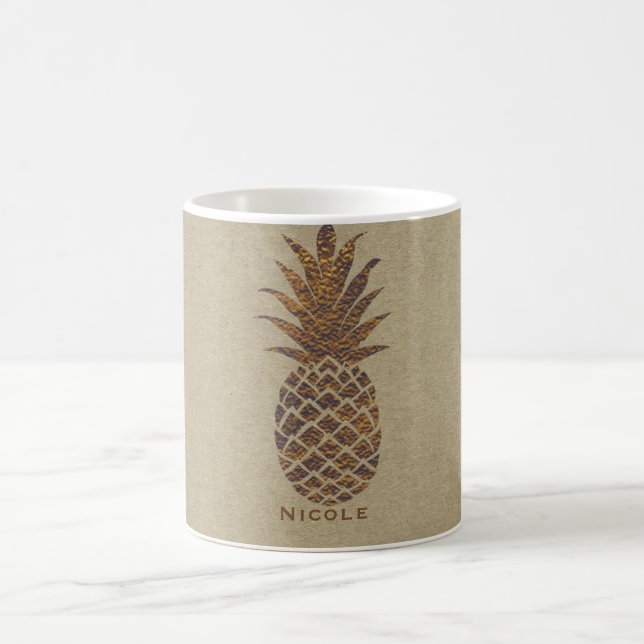 Caneca De Café Abacaxi Tropical Personalizado Bronze Dourado (Centro)