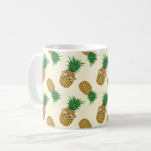 Caneca De Café Abacaxis com os óculos de sol pintados mão