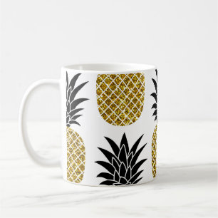 Caneca De Café Abacaxis Dourados: Branco Desenhado À Mão Sem Cost