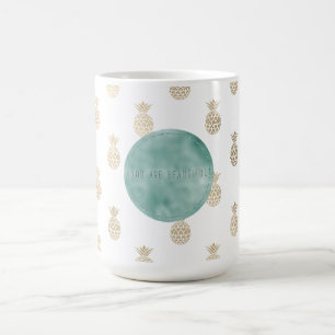 Caneca De Café Abacaxis Dourados Tropicais