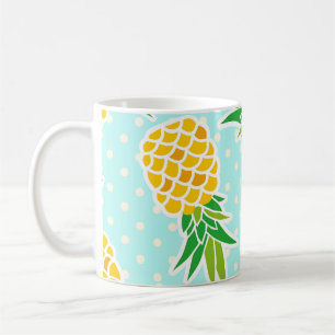 Caneca De Café Abacaxis Exóticos: Diversão Polka-Ponto Azul.