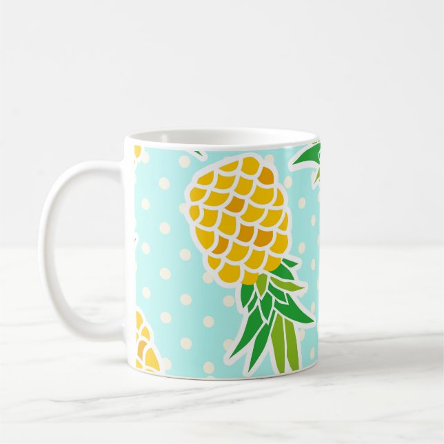 Caneca De Café Abacaxis Exóticos: Diversão Polka-Ponto Azul. (Esquerda)