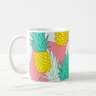 Caneca De Café Abacaxis Tropicais: Chic de Cartoon Vermelho.