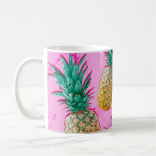 Caneca De Café Abacaxis Tropicais & Mármore Rosa Moderno Colorido