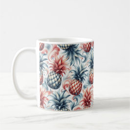 Caneca De Café Abacaxis Vermelhos, Brancos e Azuis
