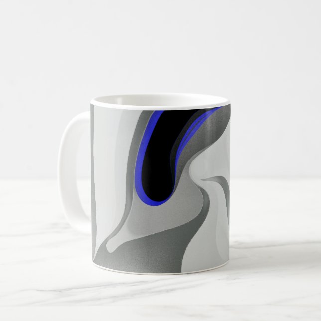 Caneca De Café Abaixo do Azul: Cinza Abstrato, Preto e Azul (Frente Esquerda)