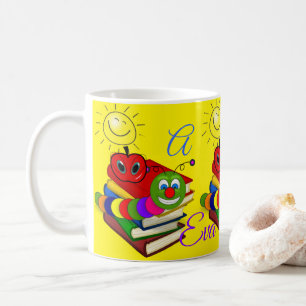 Caneca De Café Abc Bookworm, Livros, Apple Yellow Mug
